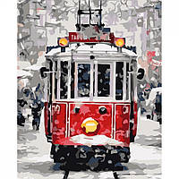 Картина по номерам Strateg ПРЕМИУМ Трамвай зимой с лаком и уровнем размером 40х50 см VA-3598