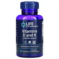 Вітамін Д3 К2, Life Extension, вітаміни D і K з йодом Sea-Iodine, 60 капсул