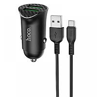 Автомобильная зарядка Hoco Z39 QC3.0 18W DC12~24V 2USB с кабелем micro-USB защита от короткого замыкания черна