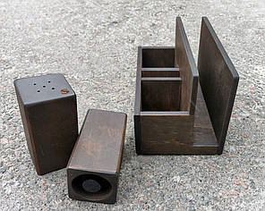 Набір спецівників з серветницею для ресторану. Дерев'яні спецівники для солі та перцю (№8) коричневий, фото 2