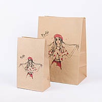 Упаковочные пакеты с рисунком 320*150*380 Подарочные Крафт пакеты с широким дном с принтом