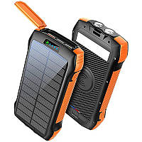 PowerBank F33W, 33500 (22500 mAh), solar, с зарядкой беспроводной, черно-оранжевый.