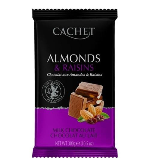 Шоколад молочний CACHET ALMONDS & RAISINS, 300г