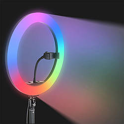 Кільцева лампа кольорова світлодіодна RGB 38 см LED MJ38 з пультом для селфі блогерів