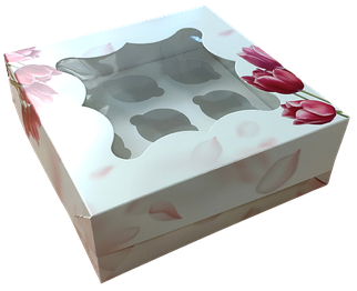 Коробка на 9 капкейків з вікном Тюльпани