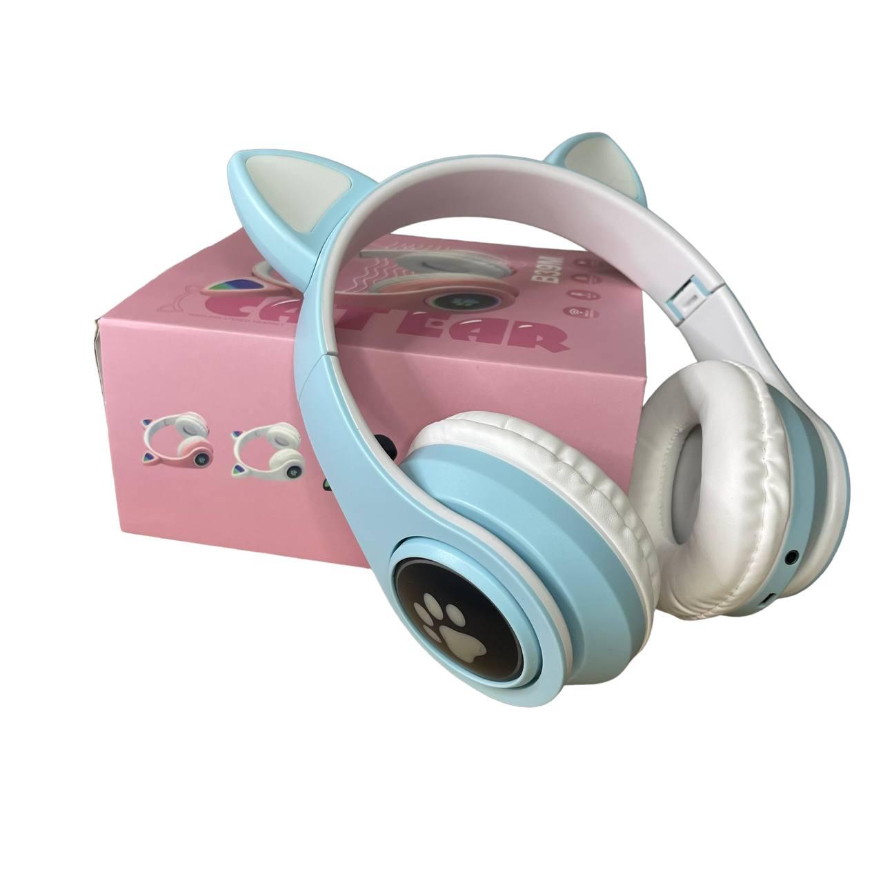 Наушники с ушками Cat Ear В39М беспроводные с подсветкой/FM-радио /MicroSD/Bluetooth голубые - фото 8 - id-p1752206194