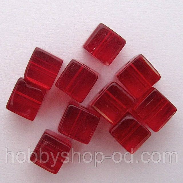 Бусина Куб колір червоний 6*6 мм, фото 1