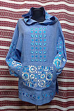 Вишиванка жіноча, туніка з капюшоном, блакитний льон меланж "Даха-Браха", фото 3