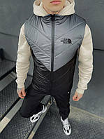 Мужская жилетка The North Face черная с серым без капюшона стеганная из плащевки | Безрукавка Зе Норт Фейс