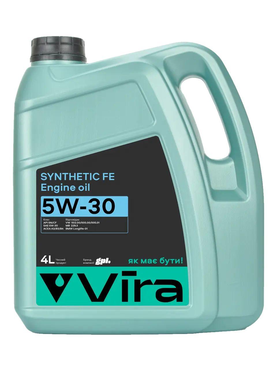 Олива моторна Synthetic FE SN/CF A3/B3/B4 5W-30 4 л VW 502.00/505.00/505.01 MB 229.3 BMW Longlife-01 Vira