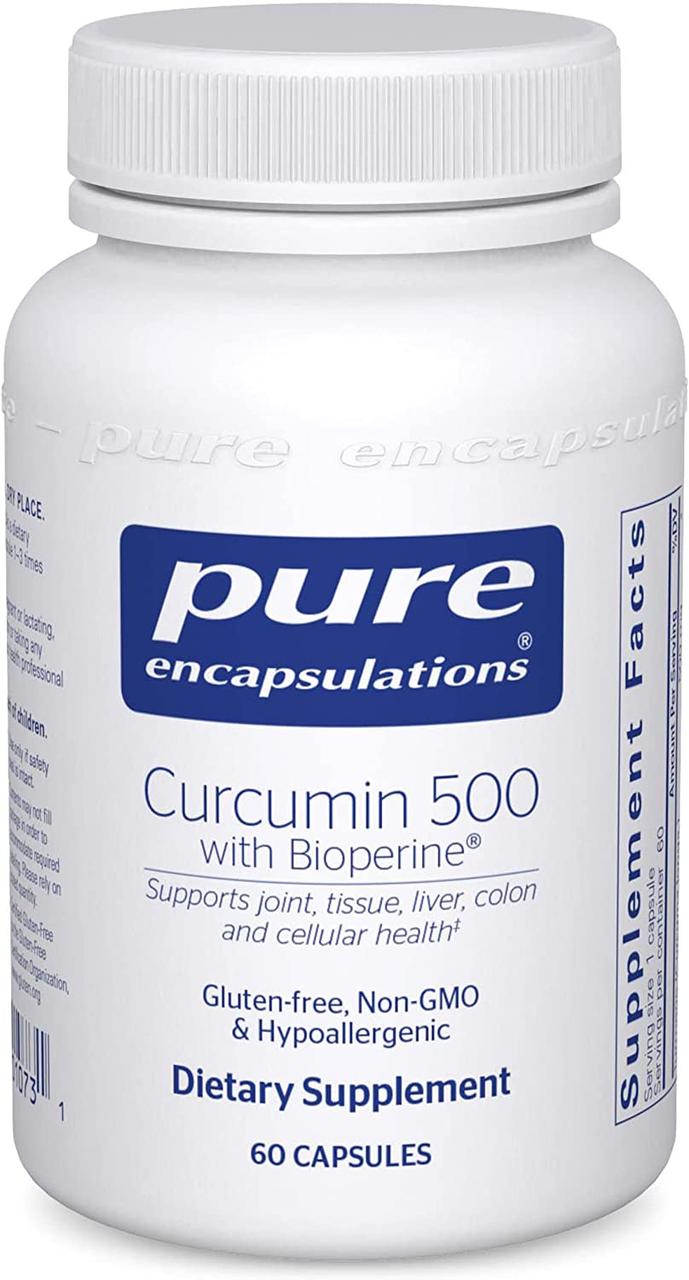 Pure Encapsulations Curcumin 500 with Bioperine / Куркумін 500 мг з біоперином 60 капсул, фото 1