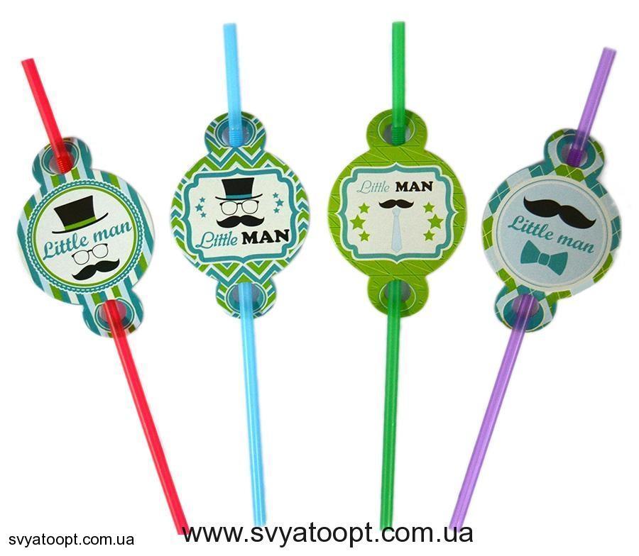 Трубочки коктейльні з декором "Маленький мен", 8 шт, Набор трубочек для коктейля "Джентельмен", фото 1