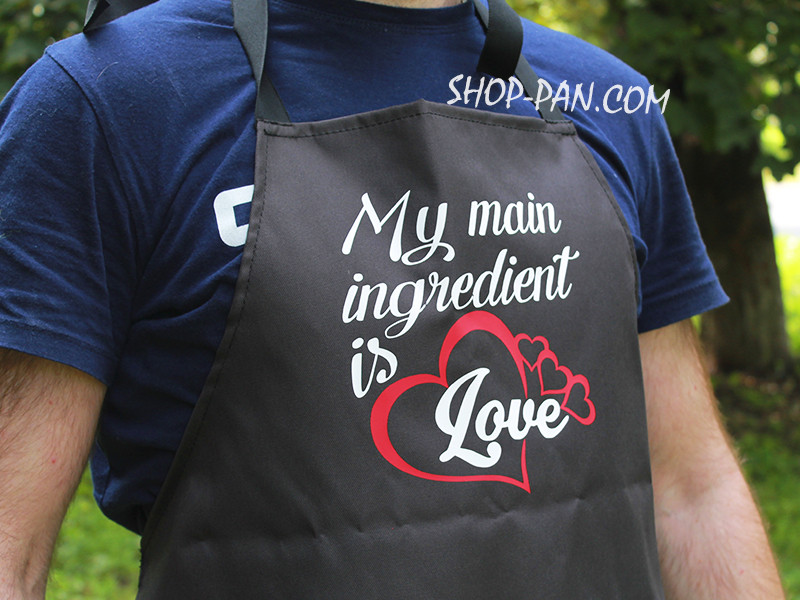 Фартух з вашим принтом "MY MAIN INGREDIENT IS LOVE"