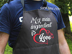 Фартух з вашим принтом "MY MAIN INGREDIENT IS LOVE"