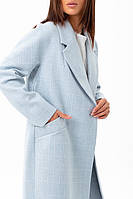 Великолепное нежное голубое в клетку демисезонное шерстяное женское пальто премиум качества р.48,50