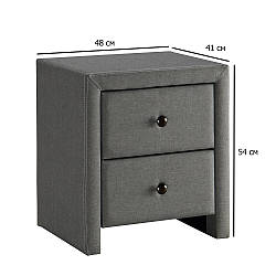 Сіра приліжкова дерев'яна тумба 48 см Prima 2 з оббивкою з тканини з двома висувними шухлядами