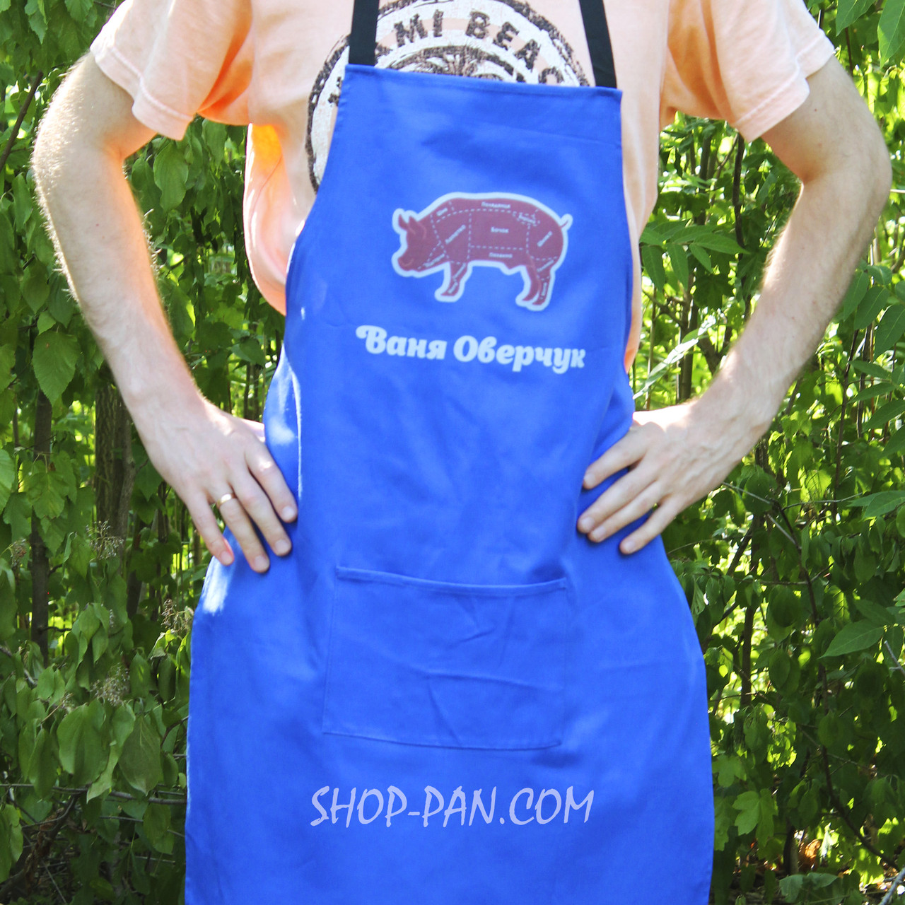 Фартух синій (саржа) з вашим принтом - Свин, фото 1