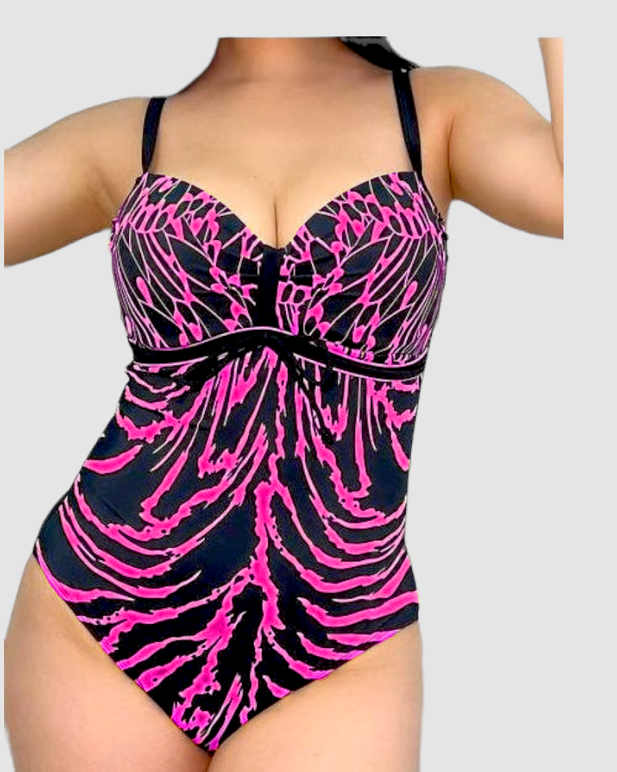 ОПТ Закритий жіночий купальник для пляжу та басейну 55585 чорний-маліновий на 48 50 52 54 56 розмір