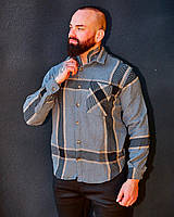 Мужская кашемировая рубашка в клетку теплая серая | Рубашка зимняя демисезонная (My)