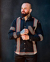 Мужская кашемировая рубашка в клетку теплая черная | Рубашка зимняя демисезонная (My)