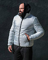 Чоловіча зимова куртка сіра без капюшона коротка до -20 °C  ⁇  Чоловічий пуховик чорний дутий (My)