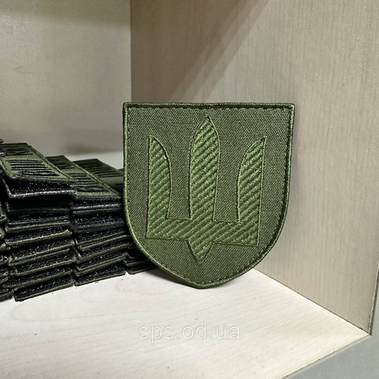 №14 Шеврон тризуб хакі на оливі 8*7 см, фото 1