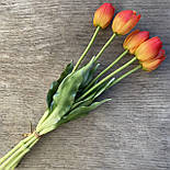 Штучний латексний тюльпан пучок 5 гілок жовтогарячий 37см, фото 3