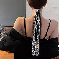 Шпилька на хвіст з камінням 42 на 6 см сріблястий