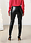Шкіряні жіночі легінси-штани утеплені на флісі чорні з розрізами, великого розміру 50, фото 3