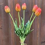 Штучний латексний тюльпан пучок 5 гілок жовтогарячий 37см, фото 4