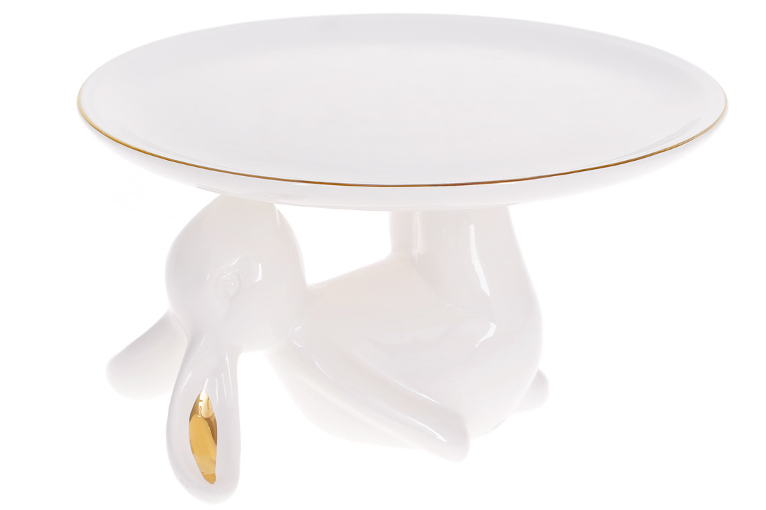 Блюдо керамічне сервірувальне Bunny, 20см, колір - білий із золотом, фото 1