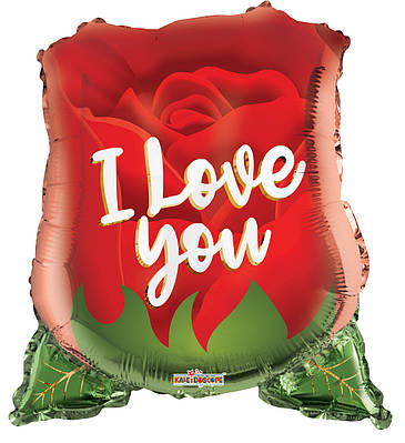 К 18" I Love You Rose Foil Balloon. Куля повітряна фольгована Троянда Я люблю тебе