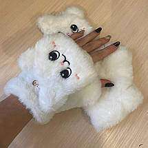 Жіночі рукавички з півальцями Котик білий, фото 3