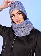Комплект (шапка + хомут снуд шарф) женский Makko узор голубой