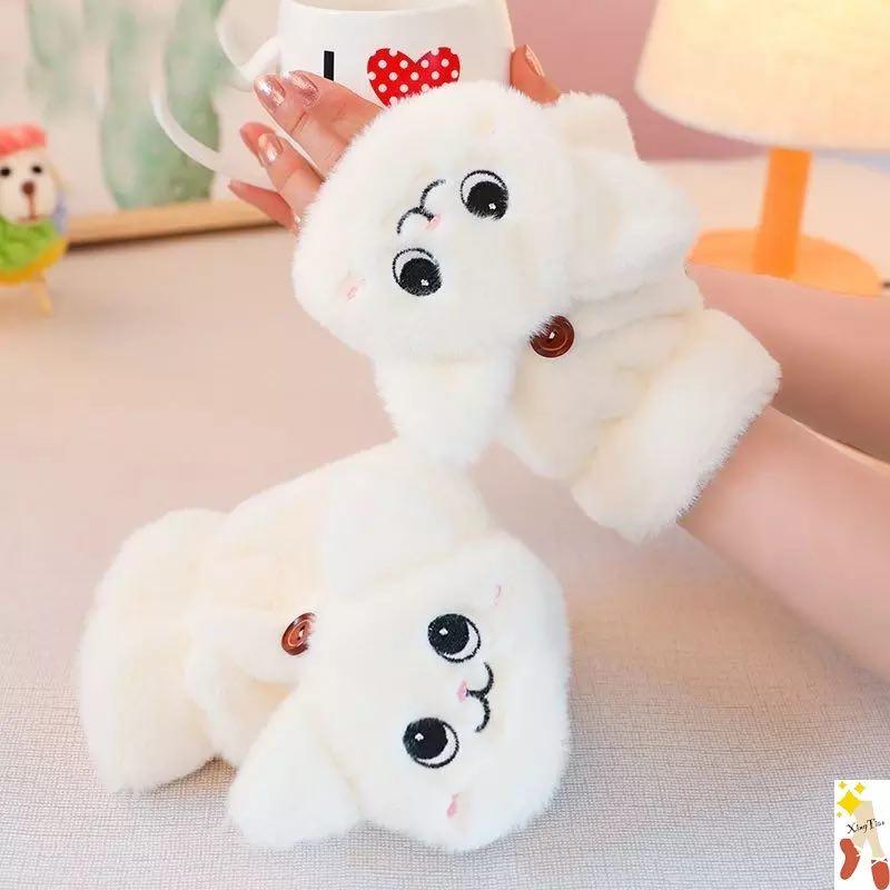 Жіночі рукавички з півальцями Котик білий