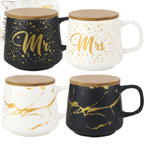 Чашка p бамбуковою кришкою Мармур 400 мл Mr Mrs, фото 1