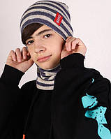 Комплект (шапка + хомут снуд шарф) детский Makko на флисе синий