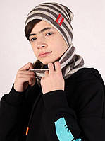 Комплект (шапка + хомут снуд шарф) детский Makko на флисе коричневый