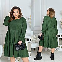 Жіноча вельветова сукня вільного крою великого розміру р-48-66 зелене