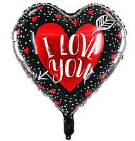 Фольгированный шар сердце I love you красно-черный 18" Китай