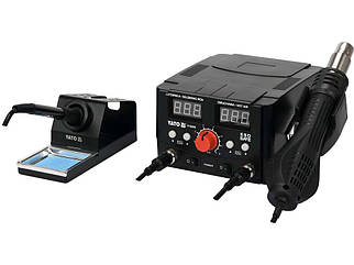 Паяльна станція + фен мережеві YATO; Р= 75 Вт, t°= 200-480 °C, жало 900М, фен t°= 100-480 °C 750В Польща