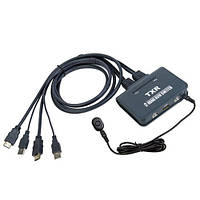 KVM свич переключатель, 2 порта, HDMI USB, встроенные кабели, кнопка ДУ, 101686