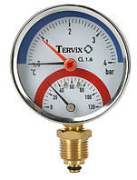 Термоманометр Tervix Pro Line 80/0-4 бар, 0-120С, радіальний, з монтажним клапаном R1/2"