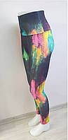 Яркие женские леггинсы лосины спорт фитнес 3D принт бифлекс разноцветный XL
