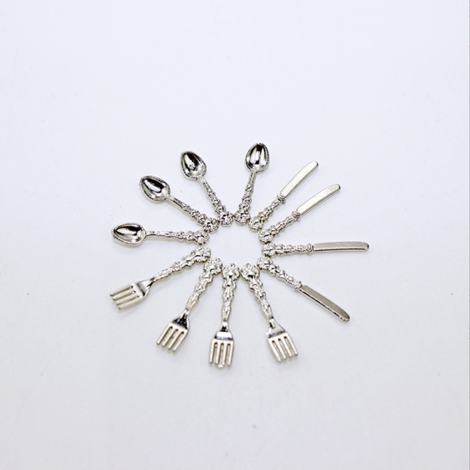 Мініатюра набір приладів 2 см Срібло, фото 1