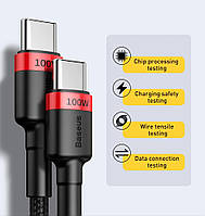 Кабель Baseus Cafule Fast Charging Type-C to Type-C 100W 200 см (CATKLF-FLG1) Black, фото 6