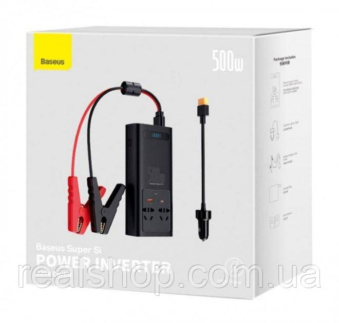 Автомобільний інвертор Baseus 500 W 220 V CN EU Чорний In-car Inverter 1 USB/1Type-C 0.4m, фото 1