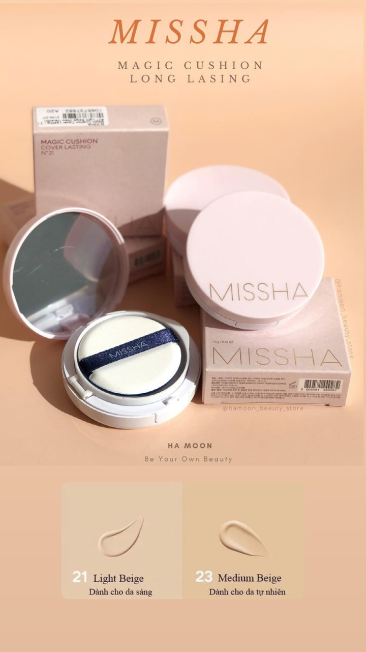 Тональный крем-кушон для стойкого макияжа Missha Magic Cushion Cover Lasting SPF50+/PA+++ №21 15 мл - фото 2 - id-p1727325878