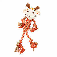 Игрушка для собак канатная с головой плюшевого Жираффа 33см, оранжевый