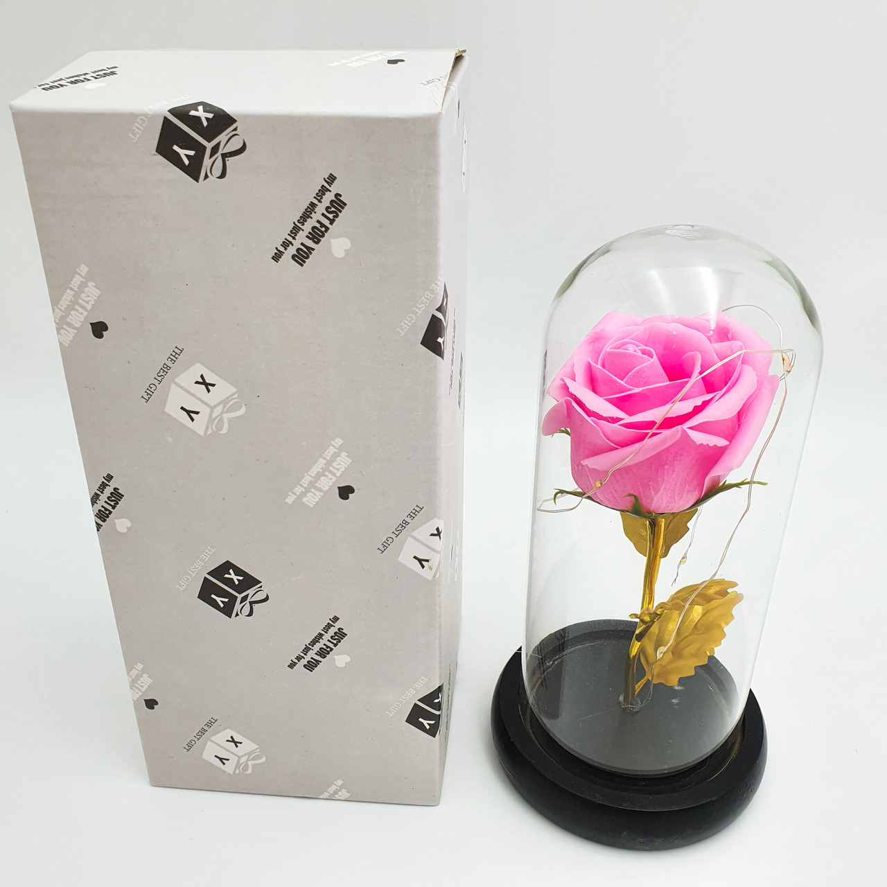 Роза в колбе с LED подсветкой 16 см романтический подарок ночник золотые листья розовая! наилучший - фото 1 - id-p1449981786